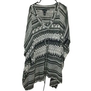 Lane Bryant Black and White Geometric Swim Coverup with Beaded V-Neck